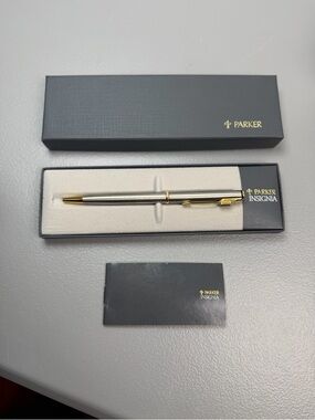 Vintage Parker Insignia Stainless Steel Black Ink Pen - Engraved Baxter